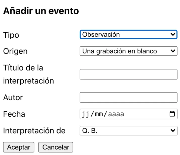 El cuadro del botón +: se elige la observación de la que la nueva es interpretación.