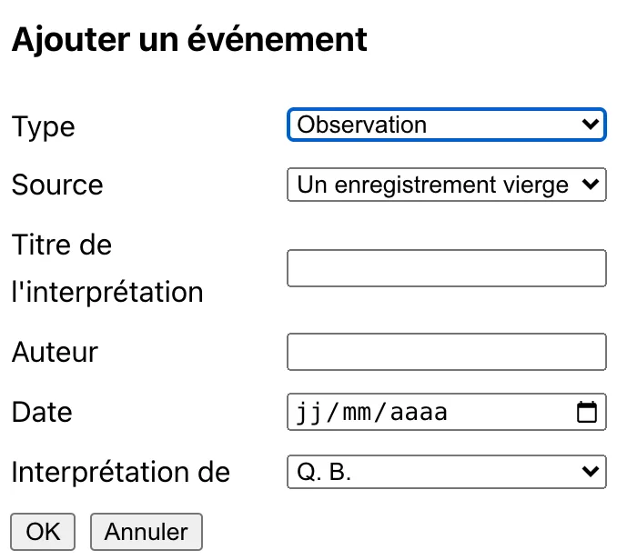La boîte du bouton + : on choisit l'observation dont la nouvelle est l'interprétation.