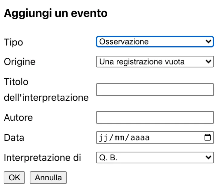 La finestra del pulsante +: si sceglie l'osservazione di cui la nuova è l'interpretazione.