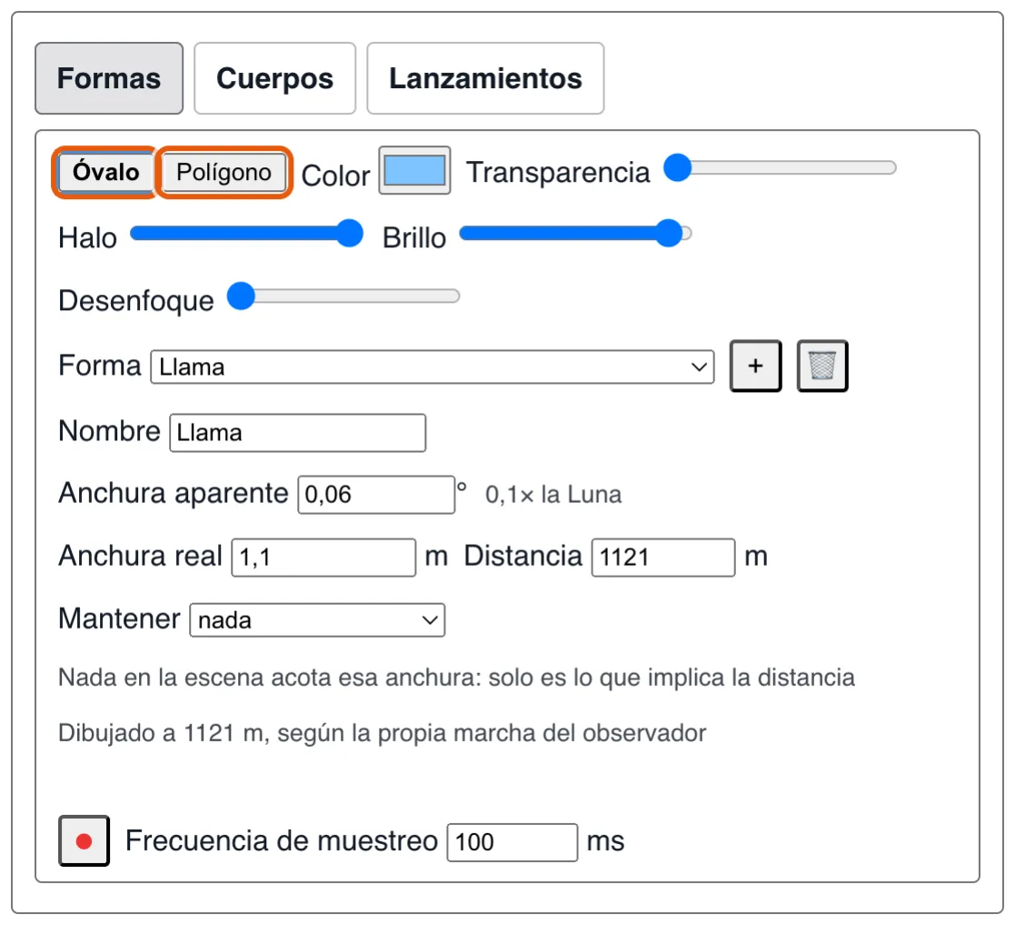 El editor de formas: un óvalo o un polígono, y luego su color, su halo, su tamaño y su distancia.