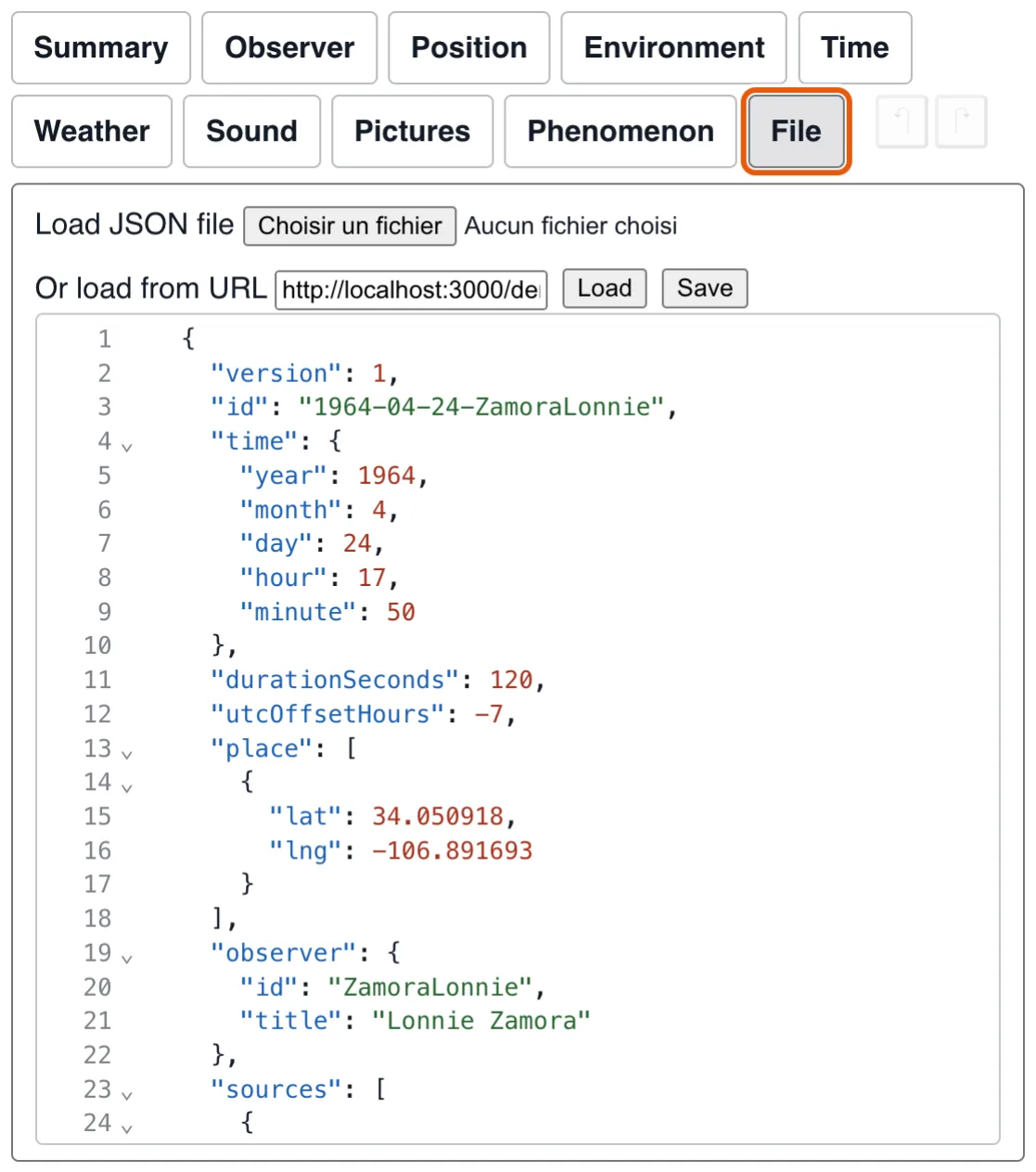 Files: loading a recording, or saving the one being edited.