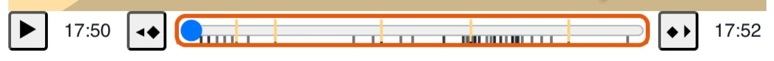 The playback bar: a tick for each keyframe of what is being edited, an amber one for each named moment.
