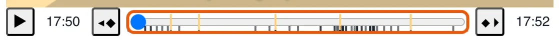 La barra de reproducción: una marca por cada keyframe de lo que se edita, una ámbar por cada momento con nombre.