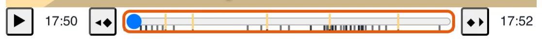 La barre de lecture : un trait par keyframe de ce qu'on édite, un trait ambre par moment nommé.
