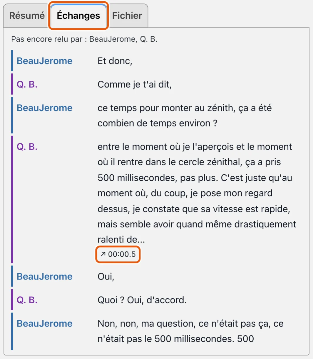Échanges : l'interview comme un dialogue, un tour qui raconte un moment de l'observation avec son lien.