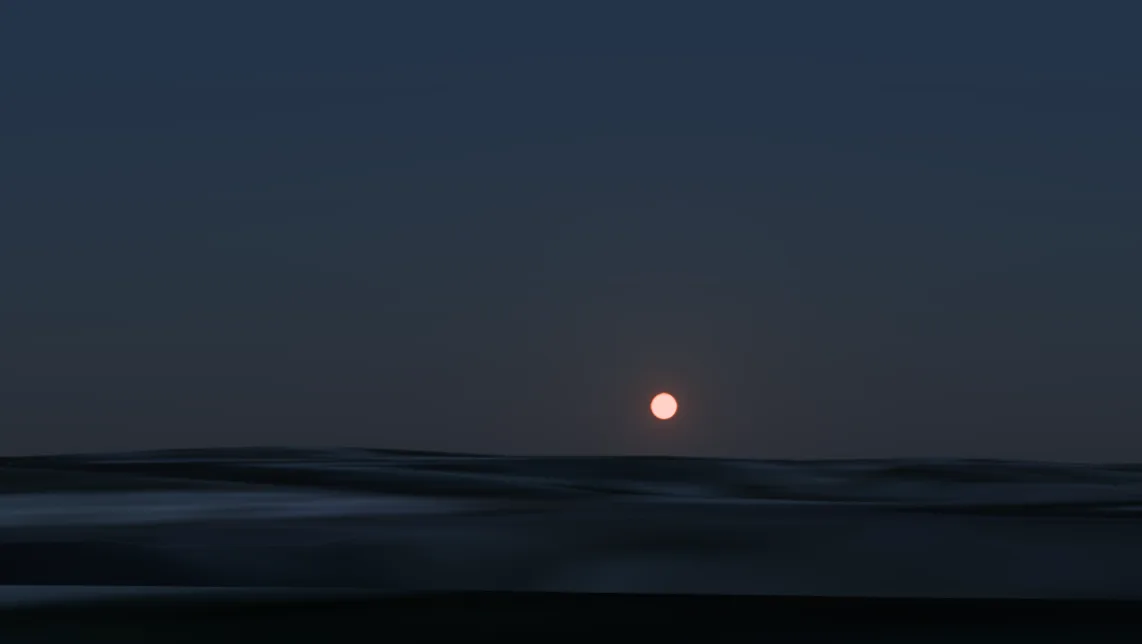 La Lune à la date et au lieu énoncés, bas sur l'horizon.